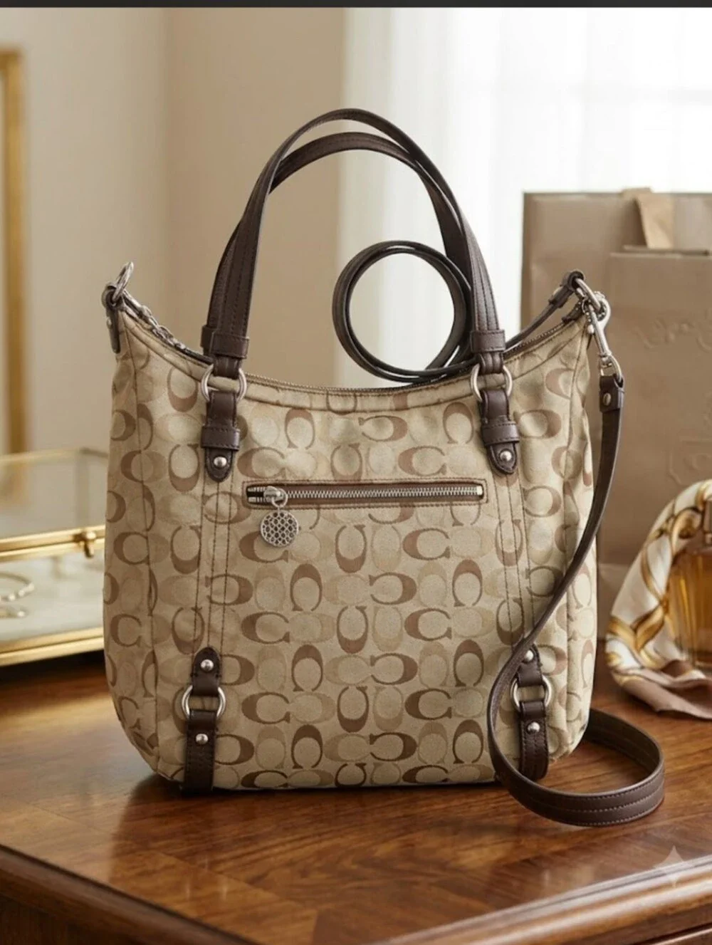 Coach Alexandra Signature C Convertible Hobo Shoulder Bag (Style F17580 / L1193)
